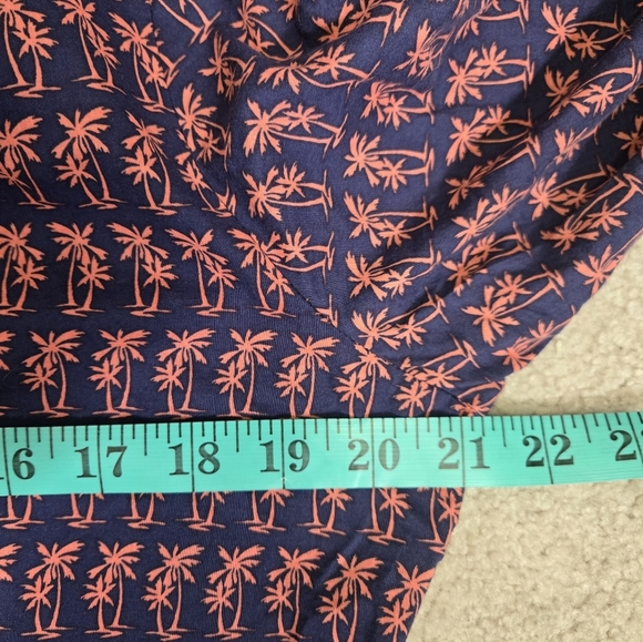 TOMMY BAHAMA Navy Cotton Button-Up Shirt Dress With Peach Palm Treea. Size Large - Picture 9 of 10